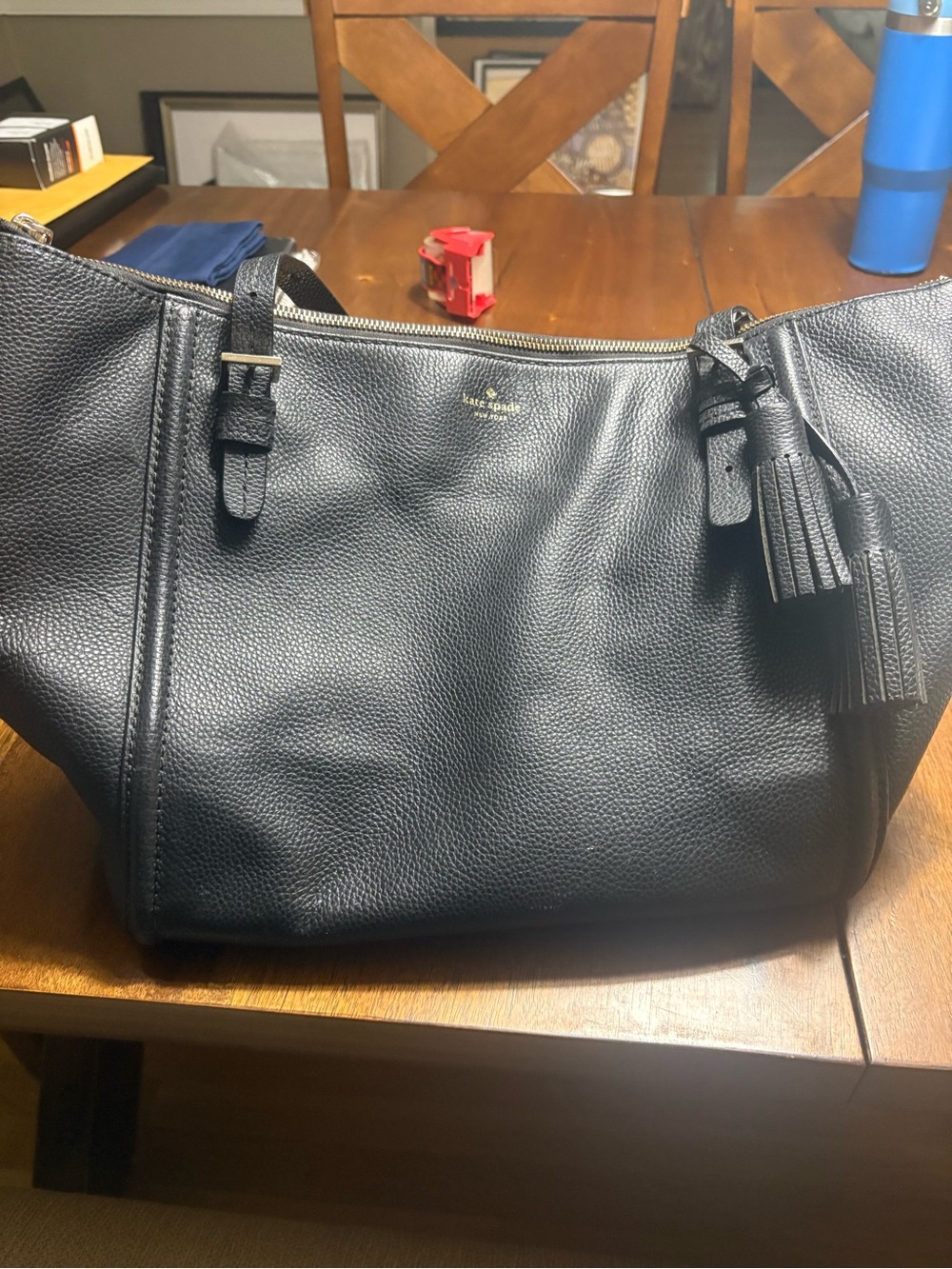 kate spade Black Pebbled Leather Tote with Tassel Accent